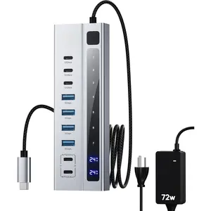 USB C Hub,  9-in-1 USB-Hub suppprt 10Gbps & PD 45W Max (Not Support Video), USB  Hub with 3 USB-C, 4 USB-A for Laptop, MacBook, iPad and  (72W Adapter Included)