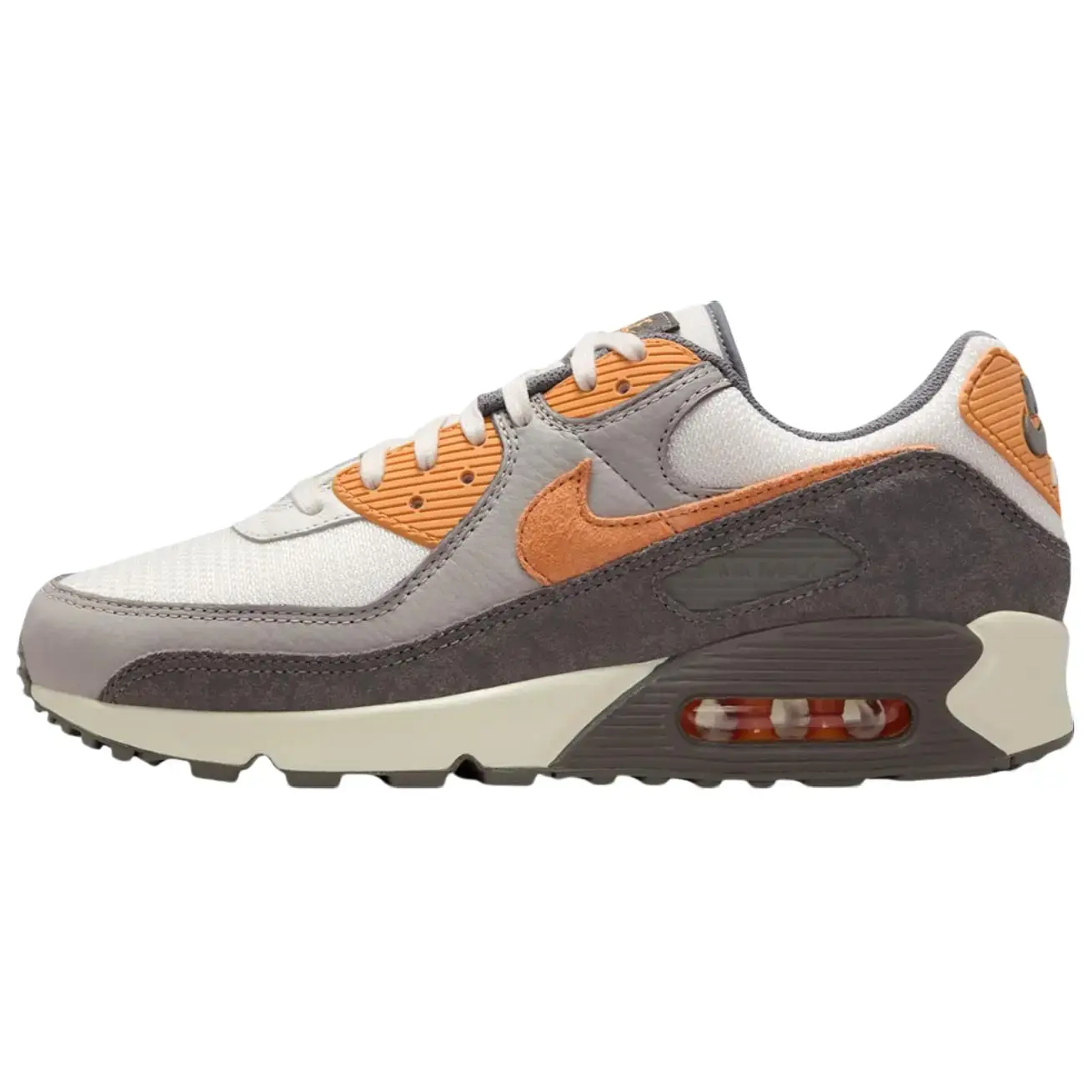Nike Air Max 90 Premium 'Flat Pewter Copper Moon' Men's Shoes - Colorblock Round Toe Laces All Seasons Comfortable Lifestyle Sneakers, Walking Shoes, Sports Shoes