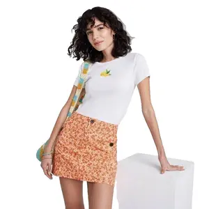 Womens High Rise Chino Mini Skirt Wild Fable Rust Floral 18 Red Floral