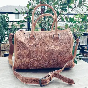 Frontier Belle Hand Tooled Leather Duffel Bag