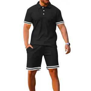 New summer solid-color minimalist men’s short-sleeve T-shirt and shorts set; sporty casual two-piece set with Polo shirt and shorts; versatile trendy men’s outfit. #SummerVibes #Father’sDayGift