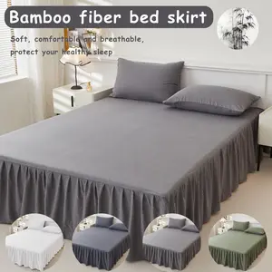 Bamboo Fiber Bed Skirt Set, Summer Cool Breathable Bedding, Moisture Wicking, 4 Colors Available, Ideal Gift for Bedroom, Guest Room & Hotel