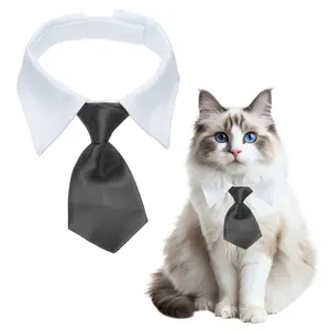 PETAXCELL Cat Dog Tie with Collar, Cute Tuxedo Bowtie with Handcrafted Adjustable White Collar Formal Pet Cats Necktie (Pure Black, L)/ Intended for Puppies Medium Boys/Kitten Wedding