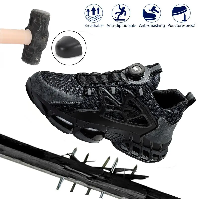 Men's Steel Toe Work Sneakers, Puncture-Proof Mesh Safety Shoes with a Slip-Resistant Sole for Industrial Walking, Walking Shoes, Footwear, Sneaker, Chic