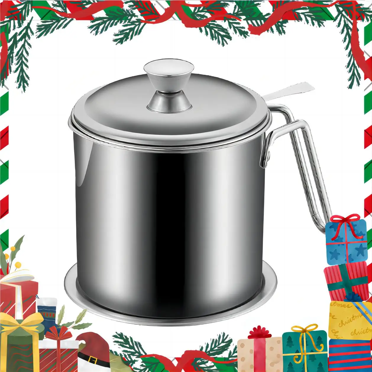 Stainless Steel Oil Filter Pot with Handle & Lid, 1 Count Multifunctional Efficient Straining Kitchen Oil Container with Strainer, Kitchen Utensils Su