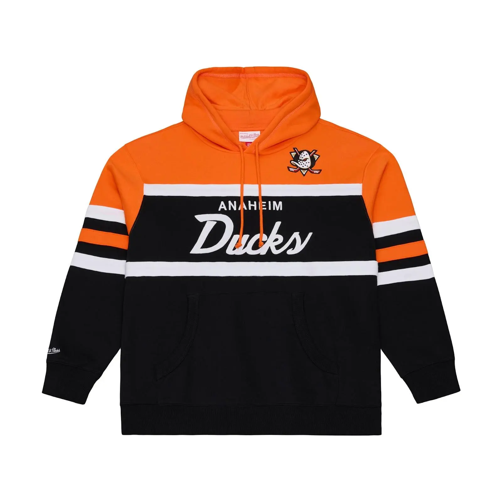 Anaheim Ducks Black Head Coach Hoodie NHL Throwback Sweatshirt Fleece Vintage Fan Gear Mitchell & Ness