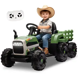 Okybaby Ride on Tractor with Trailer,24V 400W Powered Electric Tractor Toy w/Remote Control,electric car for kids,Three speed adjustable,Power display, USB,MP3 ,Bluetooth,LED light,Two-point safety belt.