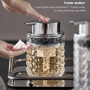 Foaming Hand Soap Dispenser, Glass Foam Soap Dispenser or Lotion Dispenser for Kitchen & Bathroom Refillable Clear Glass Liquid soap Dispenser with Large Silver Pump-1 Pack decor set