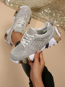 Bottom Sparkle Thick Sole Casual Shoes, Unique Design Versatile Sneakers, Comfortable and Stylish Footwear for Everyday Wear