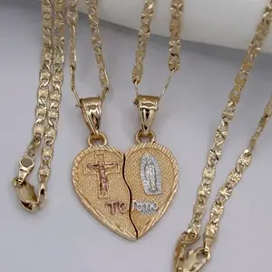 virgin & cross heart set of chains Gold-plated 2 chains