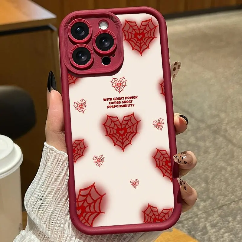 Heart-shaped spiderweb pattern phone case. Compatible with iPhone 17 Pro Max/16 Pro Max/15 Plus/14/13/12/11, TPU soft case. Compatible with Galaxy S26 Ultra/S25 Plus/S24/S23, Dopamine color. Compatible with Galaxy A54/A53/A33/A15.