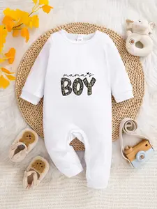 Newborn Spring Fall Long Sleeve Romper Bodysuit, Baby Boy Camo Letter Print, Cute Fitted Crawling Suit, Stylish & Comfortable Design