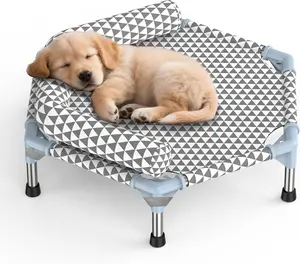 Kuntrust Orthopedic Dog Bed for Small Dogs - Removable Bolsters & Cleanable Cover, Elevated Outdoor Bed, Raised Design for Up to 75 Lbs, Easy Assembly, Cotton Material, 35% Usable Area, Anti-Slip Pads, U-Shaped Bolster for Joint Protection