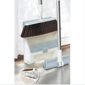 3-in-1 Broom, Dustpan, and Lint Roller Set - Adjustable Angle Broom with Self-Cleaning Dustpan and Extendable Handle Lint Roller for Pet Hair, Dust, and Dirt - Compact & Space-Saving Cleaning Kit