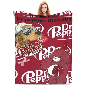 Dr Pepper Dog & Care Bear Fleece Blanket, Cute Soda Themed Throw Blanket