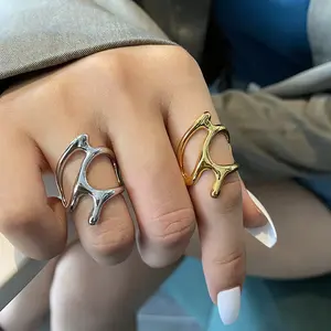 Y2k New Punk Geometric Irregular Liquid Shaped Open Adjustable Rings For Man Women Vintage Gold Silver Color Metal Rings Jewelry