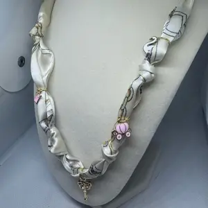 Princess Charming Scarf Necklace with Elegant Swan Motif and Pink Bead Accents for Stylish Outfits