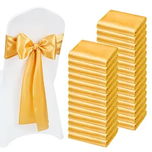 Satin Chair Sashes In Gold, 100 Pack, 7 x 108 Inch, Back Sash Ties For Wedding Reception Decor, Ceremony, Baby Shower, Party Banquet Chairs, Elegant Ribbon Runners For Event Decor Accessories