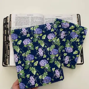 Handmade Quilted Bible Cover - Custom Quilted Bookcover with Floral Design with pockets for pen and notes