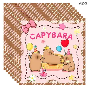 20-Pack Capybara Party Napkins, Cute Cartoon Bow Decorative Paper Towels, Birthday Decoration, Holiday Gift, Home Decor