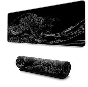 Japanese Sea Wave Gaming Mouse Pad, Anime Gaming Mousepad, Extended Kanagawa Mat Desk Mat, Large Desk pad 31.5x11.8 Inch 2mm Thick Long Non-Slip Rubber Base Mouse Pads (Black)