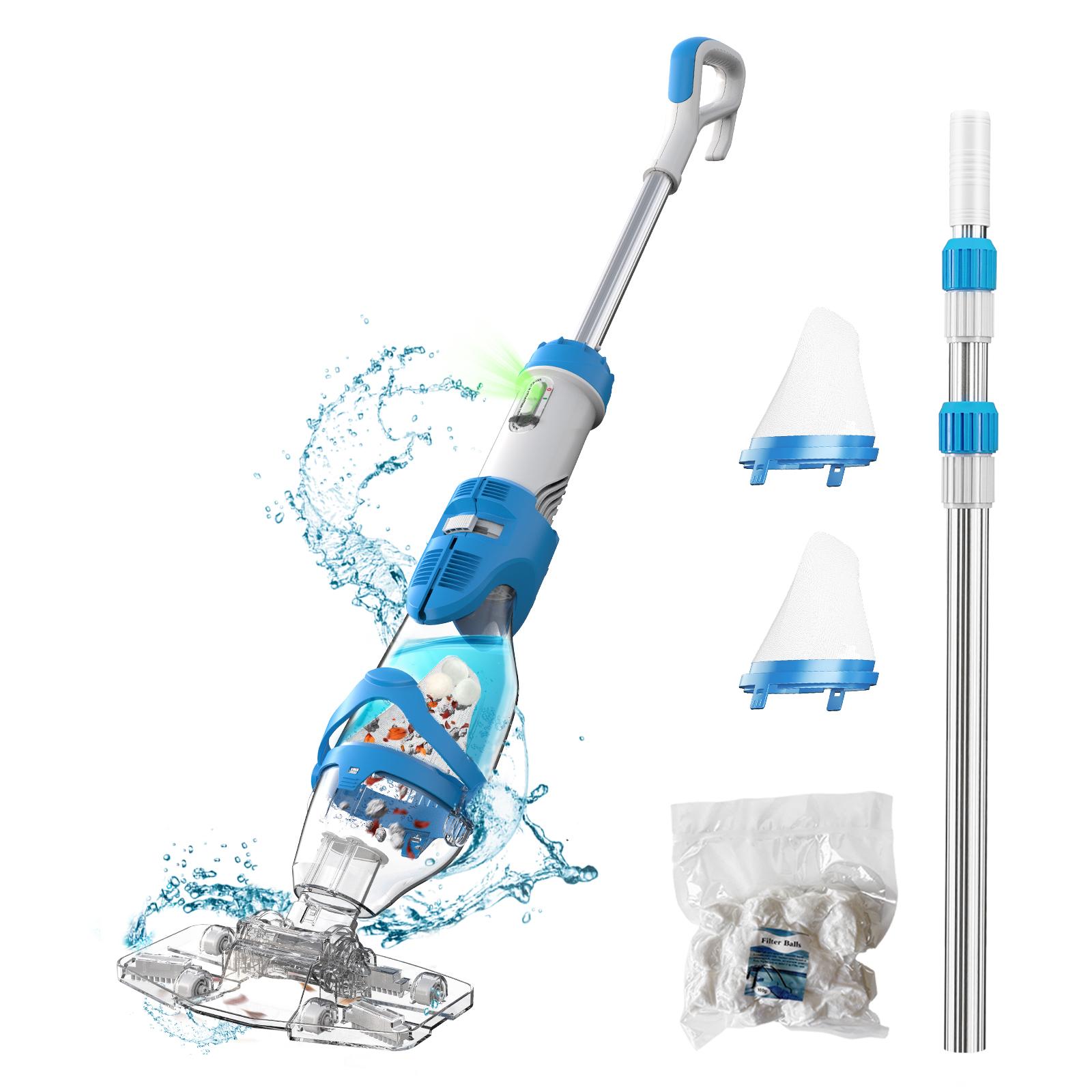 【Spring Cleaning】Enhulk Latest Upgrade PC22 Rechargeable Handheld Swimming Pool Vacuum Cleaner for Above Ground Pools, Telescopic Pole, 2 Suction Modes (H-Max Sand Mode), Ergonomic Handle, 18.5 Gals/Min Deep Cleaning, Filter Ball, Stairs/Corners Head, Han