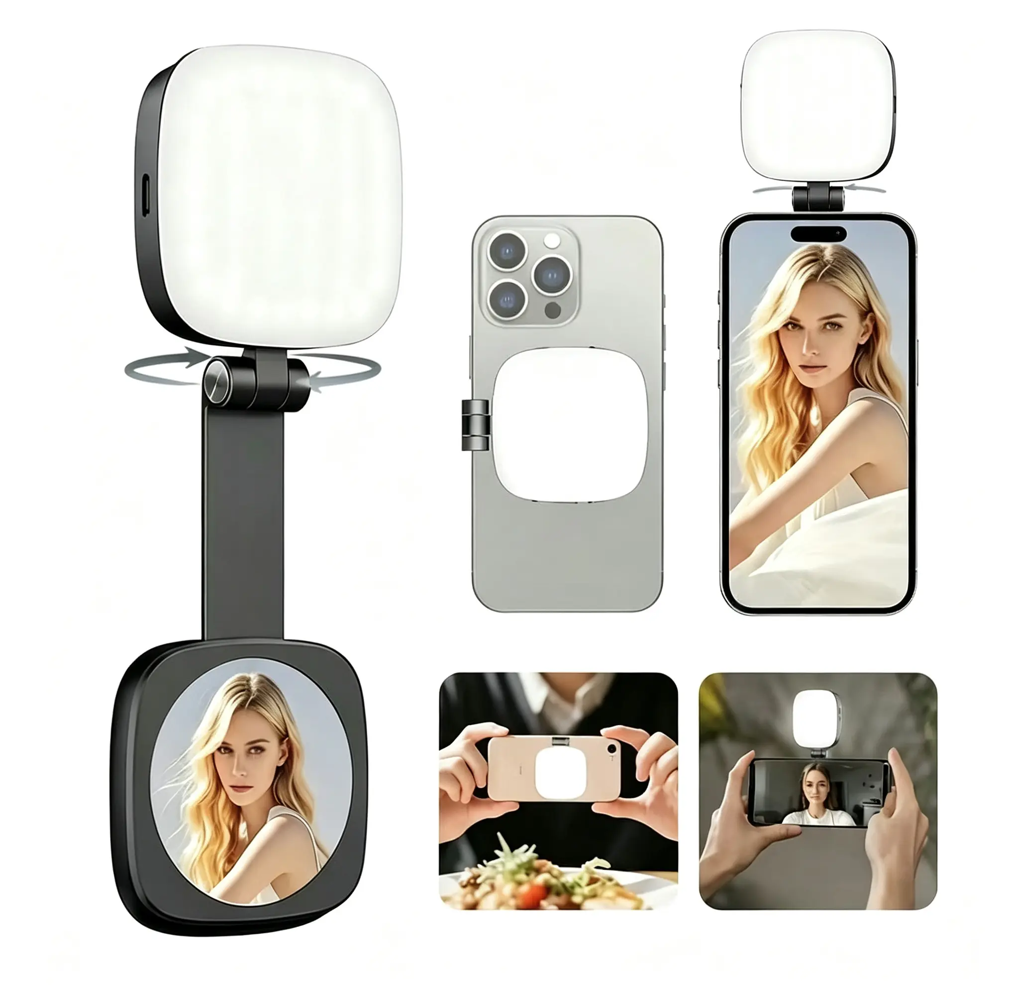 Upgraded  Magnetic Selfie Light for Phones, LEDMagSafe Ring Light, 360° Portable Rechargeable Selfie &Fill Light with Mirror & Phone Stand, Perfect Gift for Girls,Ideal for Makeup, Live Streaming & Video Calls, Back to School