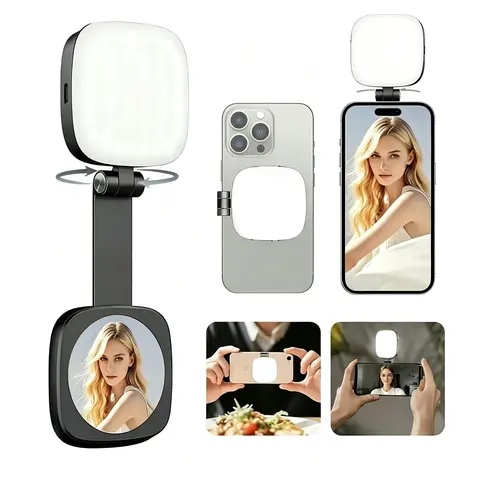 Upgraded  Magnetic Selfie Light for Phones, LEDMagSafe Ring Light, 360° Portable Rechargeable Selfie &Fill Light with Mirror & Phone Stand, Perfect Gift for Girls,Ideal for Makeup, Live Streaming & Video Calls, Back to School