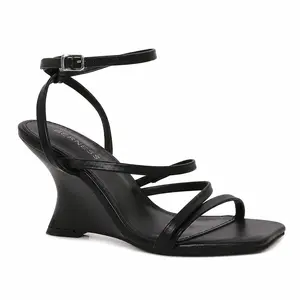 BERNESS Kyrie Women's Strappy Wedge Sandals, Elegant Square Toe Dress Footwear with a Sculpted Heel for Formal Parties & Weddings