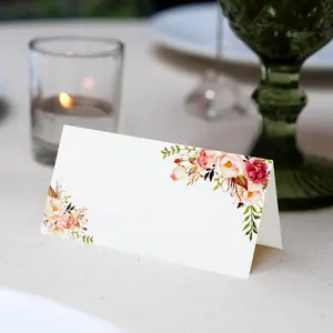 Flower Pattern Name Place Card, 20/50/100pcs Double Sided Printed Name Card, Wedding Seating Number Table Card, Birthday Party Greeting Card, Custom Message Card