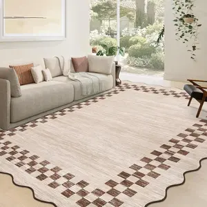GARVEE 10x13 Area Rug Large Living Room Scalloped Rug Non Slip Low Pile Bedroom Throw Carpet Soft Modern Bordered Dining Room Rug Stain Resistant Boho Carpet for Home Office, Beige