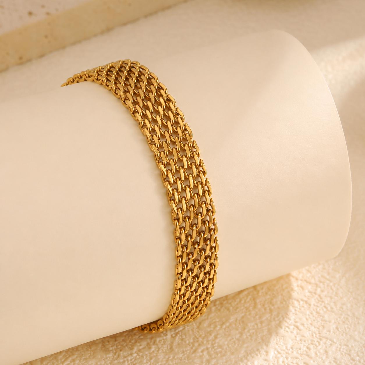 Waterproof Chunky Chain Bracelet for Women - 14K Gold Plated Trendy Adjustable Chain Bracelet - Lightweight Stainless Steel Jewelry | Gold Bracelet for Women, Mesh Bracelet Weaving Bracelet with Lobster Clasp, Elegant Fashion Jewelry Gift for Her
