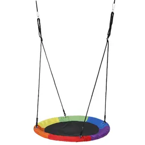 Answer E 40" Round Rainbow Tree Saucer Swing with Adjustable Hanging Ropes for Kids