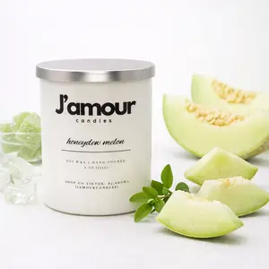 J'amour Candles: Honeydew Melon 10oz White Frosted Candle