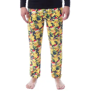 Pokemon Mens' Pikachu Christmas Santa Toss Print Sleep Pajama Jogger Pants