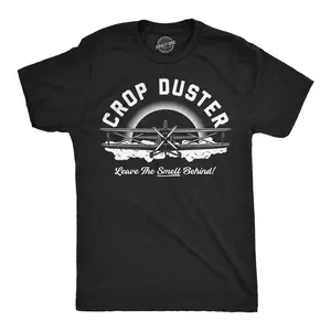 Mens Crop Duster Airplane Leave The Smell Behind Funny T Shirt Fart Joke Tee for Guys Mens Funny T Shirts Cool Vintage Fashion T-Shirt Gift Classic Menswear Funny Adult Humor Short Sleeve Novelty Tees for Guys Black