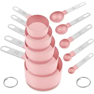 Measuring Cups and Spoons Set, 10 count Nesting Measure Tools, Kitchen Essentials Gadgets with Stainless Steel Handle for Dry & Liquid Ingredient, Pink