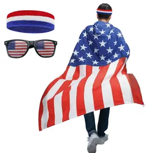2026 US-Canada-Mexico World Cup Multi-Country Flag Drawstring Cape Set, including styles for the USA, France, Italy, Brazil and more. Unite as one and cheer for the World Cup! Get your cheering gear ready and let's go! 3-piece set.
