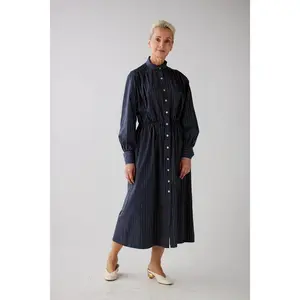 SAMPLE FW25 - Georgia Dress in Navy Striped Cotton