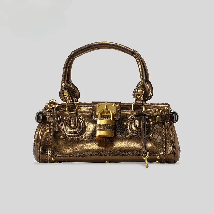 Women's Retro PU Leather Pillow Bag, a Stylish Versatile Handbag with a Structured Figure, Rivets, and Gold Lock for Everyday Carry, Stylish Versatile Bag, Casual Zipper Purse, Pu Leather Handbag, Studded Decor Handbag
