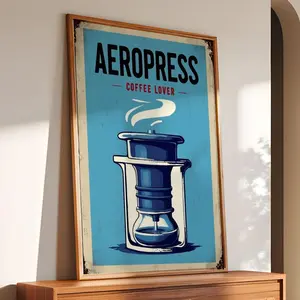 Retro Aeropress Coffee Poster – Vintage Wall Art for Coffee Lovers, Kitchen Decor, Baristas & Home Brewers, Unframe