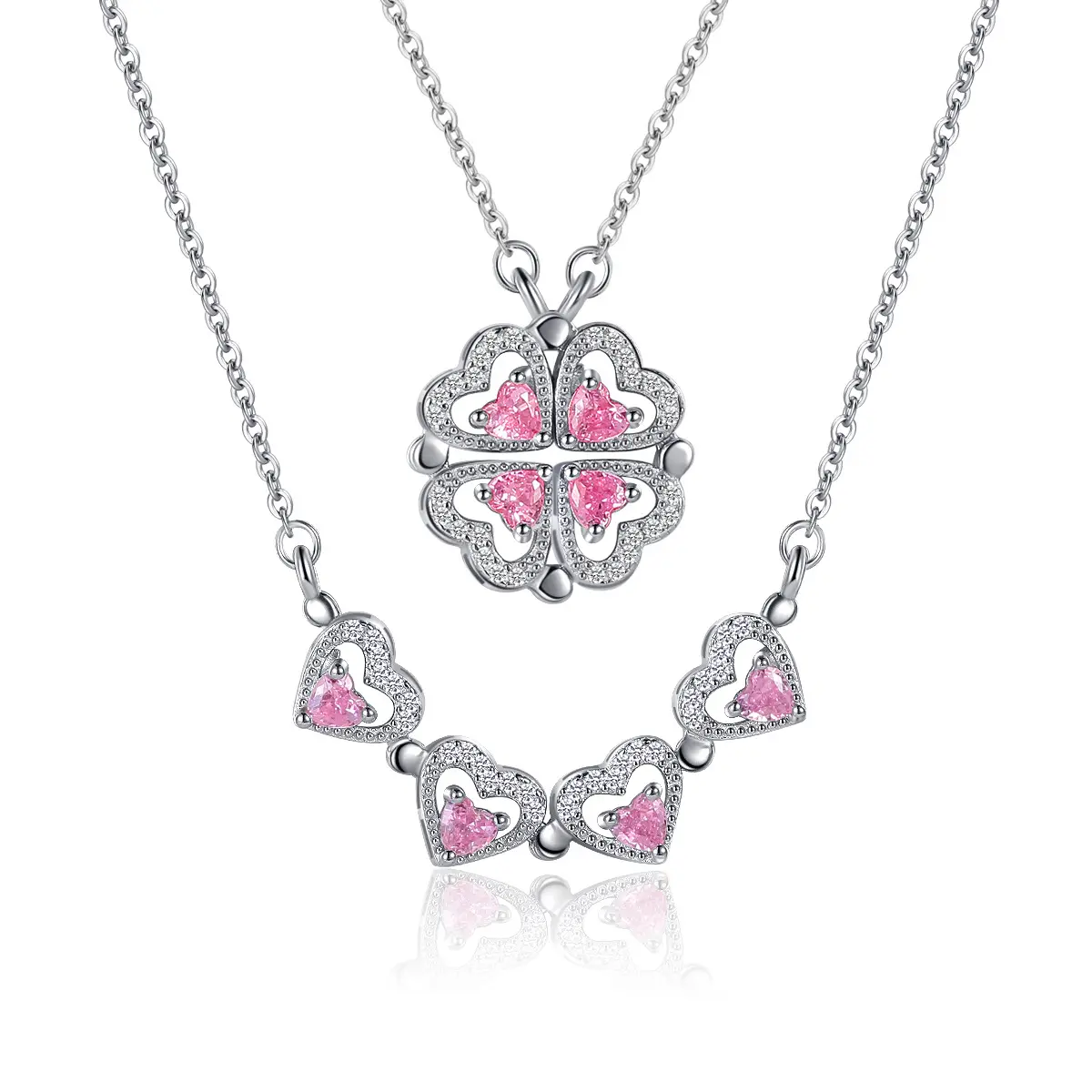 S925 necklace girl sterling silver heart diamond flower necklace fashion forest design sense one two wear fashion clavicle chain