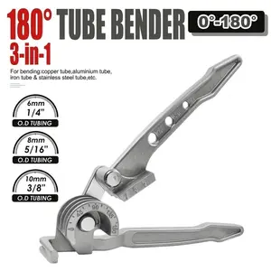 3-in-1 Manual Tube Bender, 0-180° Hand Pipe Bending Tool for 1/4", 5/16", 3/8" OD Copper, Aluminum, Iron, Stainless Steel Tubing