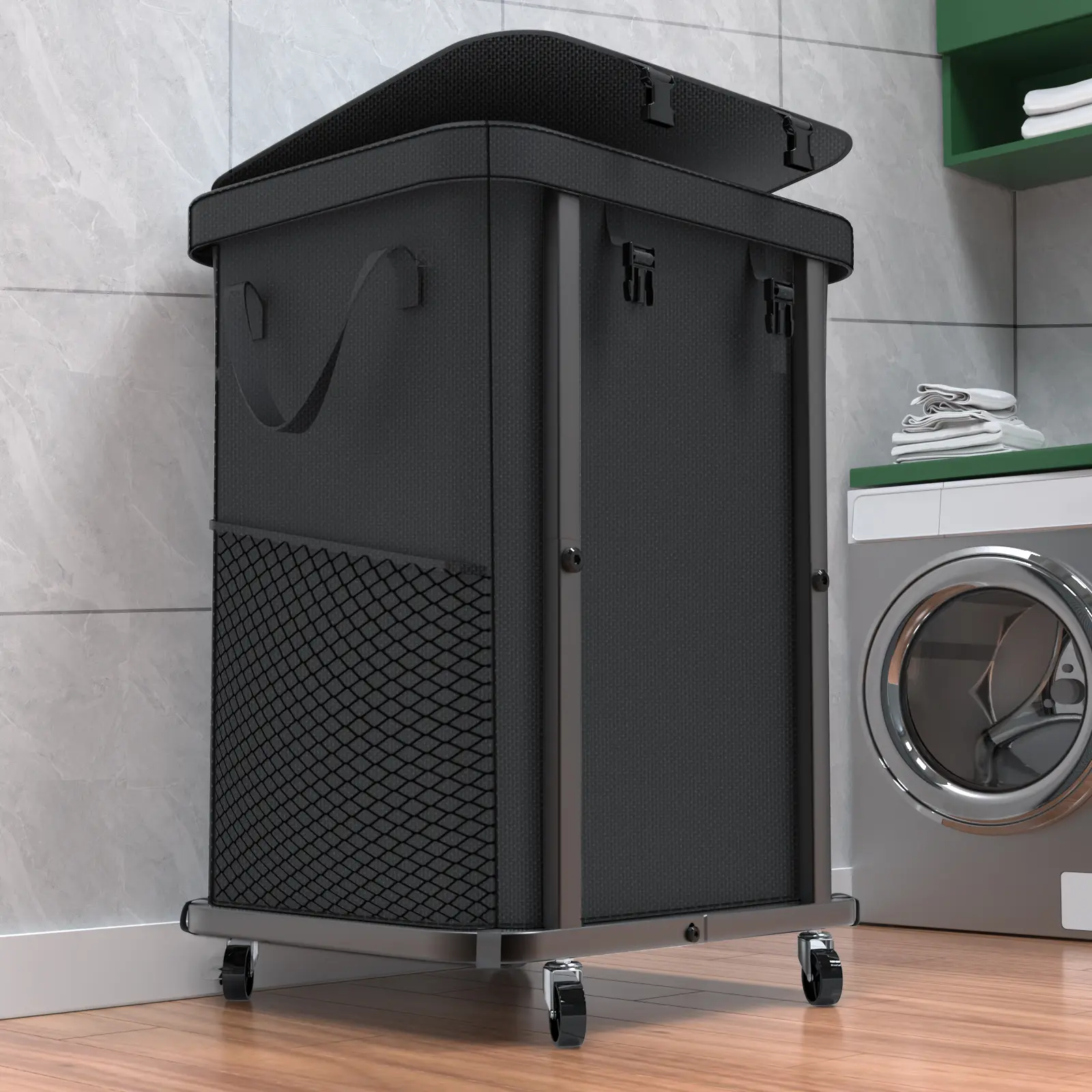 150L Large Rolling Laundry Basket with Wheels, Laundry Hamper with Metal Frame and Removable Bag