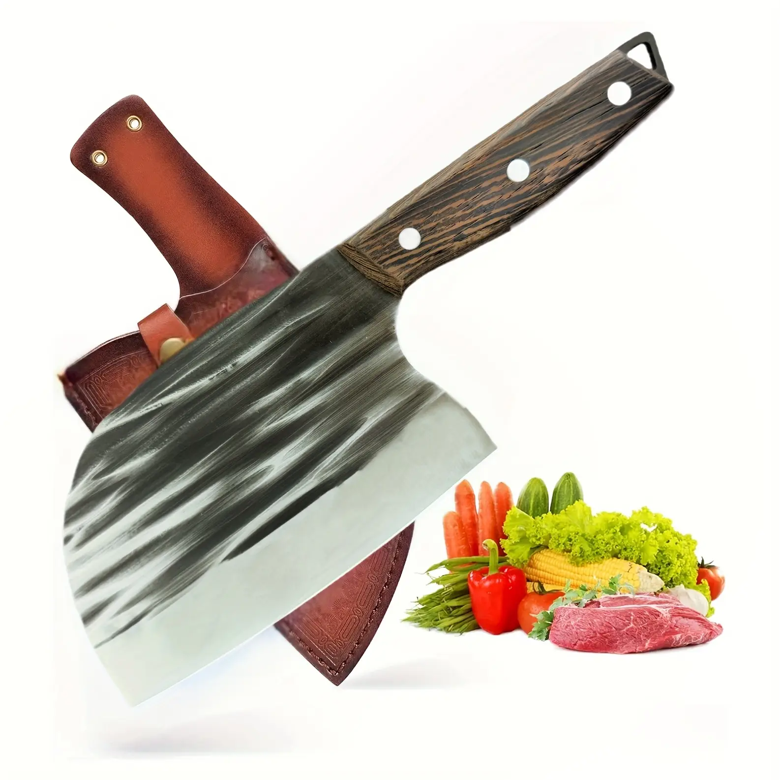 Chef Knife-Japanese Meat Cleaver Knife for Meat Cutting Forged Butcher Knives with Sheath Full Tang Kitchen Chopping Knives for Home, Outdoor Cooking,