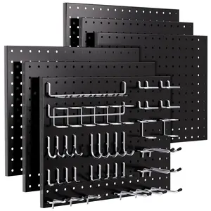 90 count Pegboard Wall Organizer, 6 Pack Metal Peg Board Panels with 1/4" Pegboard Hooks Accessories Kit, Black Peg Board for Walls , Garage Tool Storage, Workbench Organization