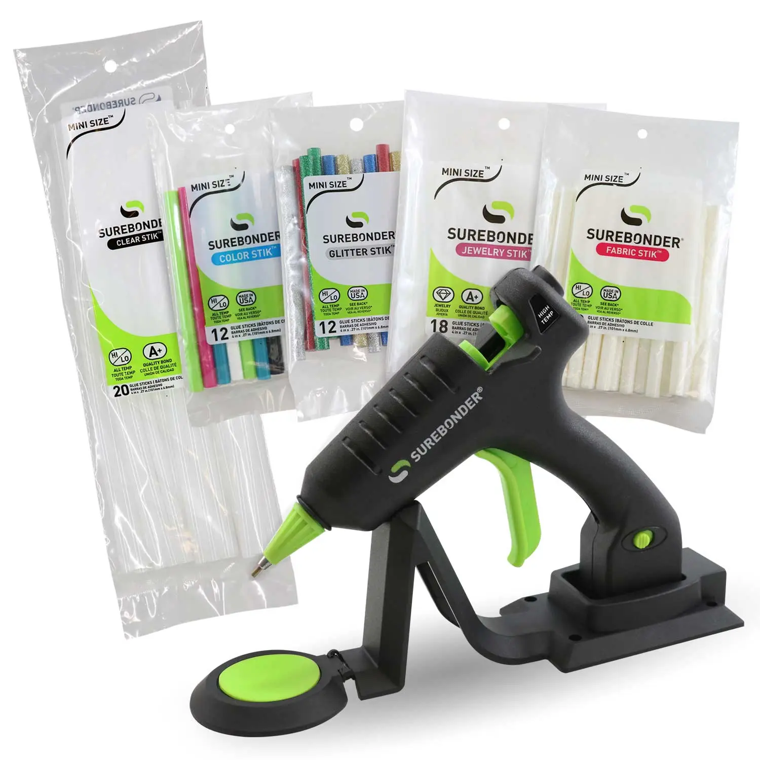 Surebonder Ultimate Creators Kit, Cordless Detail Tip Mini Hot Glue Gun with Fabric, Color, Glitter, Jewelry, and All Purpose Hot Glue Sticks