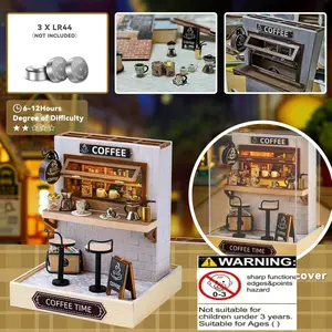 Flever Dollhouse Miniature DIY House Kit, Creative Room with Furniture, Romantic Valentine's Day Gift, Coffee Time Design, Miniature Set