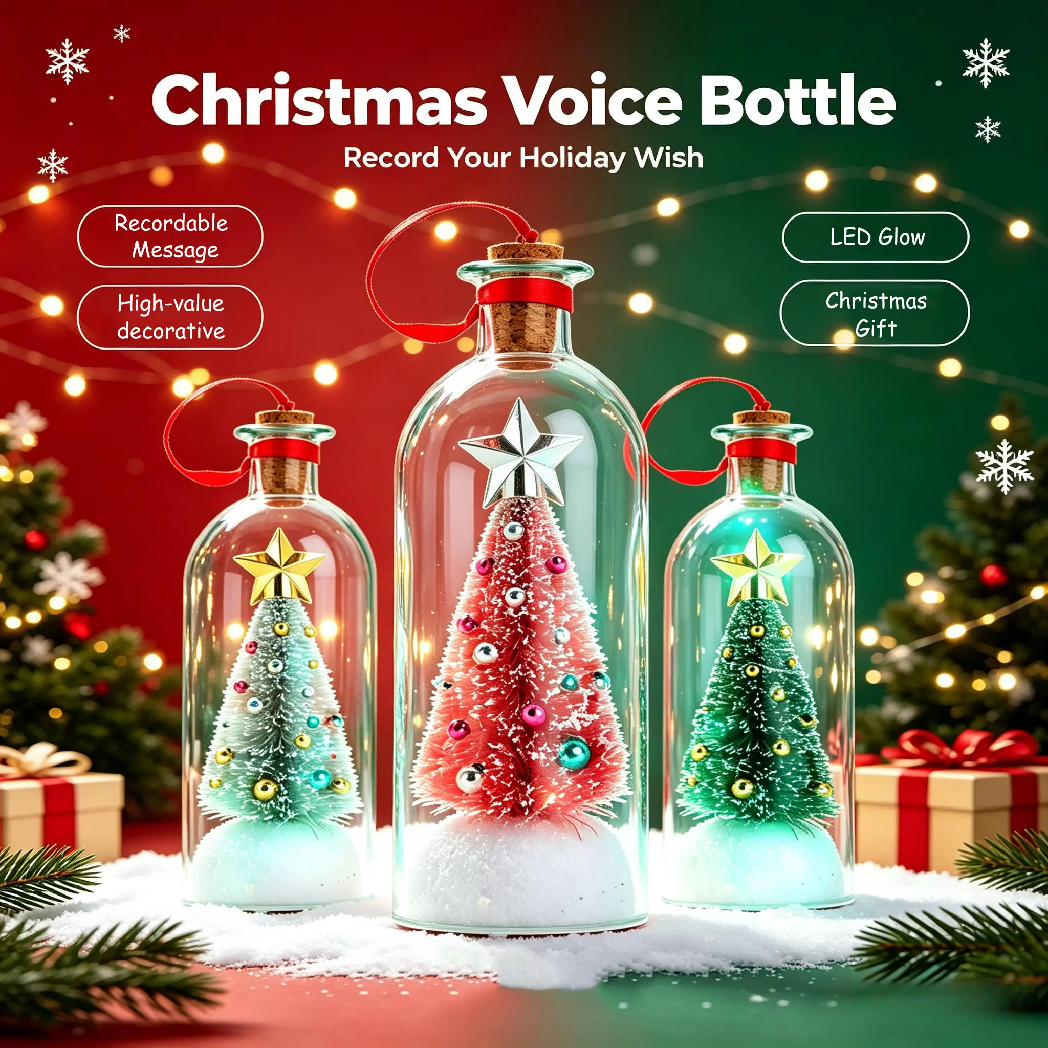 Voice Recordable Christmas Tree Bottle – Personalized Voice Message Ornament That Saves Voices Forever – Meaningful Christmas & Valentine’s Day Gift for Mom, Kids, Friends & Loved Ones