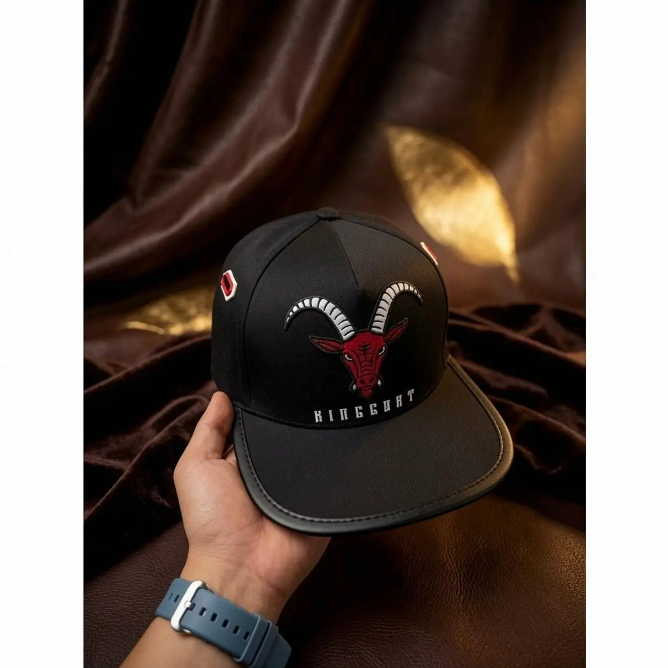 Premium Goat Embroidered Snapback Cap Flat Brim Adjustable Cotton Baseball Hat Streetwear for Men Women